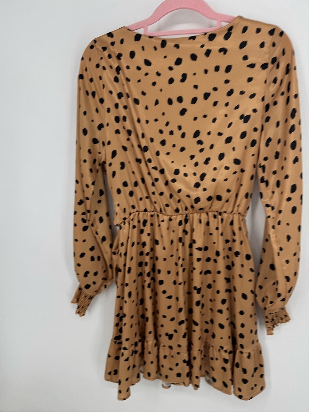 Peach Love Boho Boutique Camel + Black Animal Print Tie Waist Dress Small NWT - Picture 3 of 11